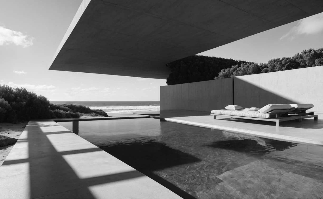 Terraza y alberca frente al mar (render)